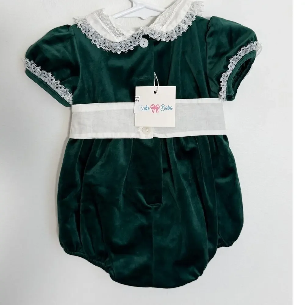 Lulu Bebe Green Velvet Bubble NWT $66 size 9 mo